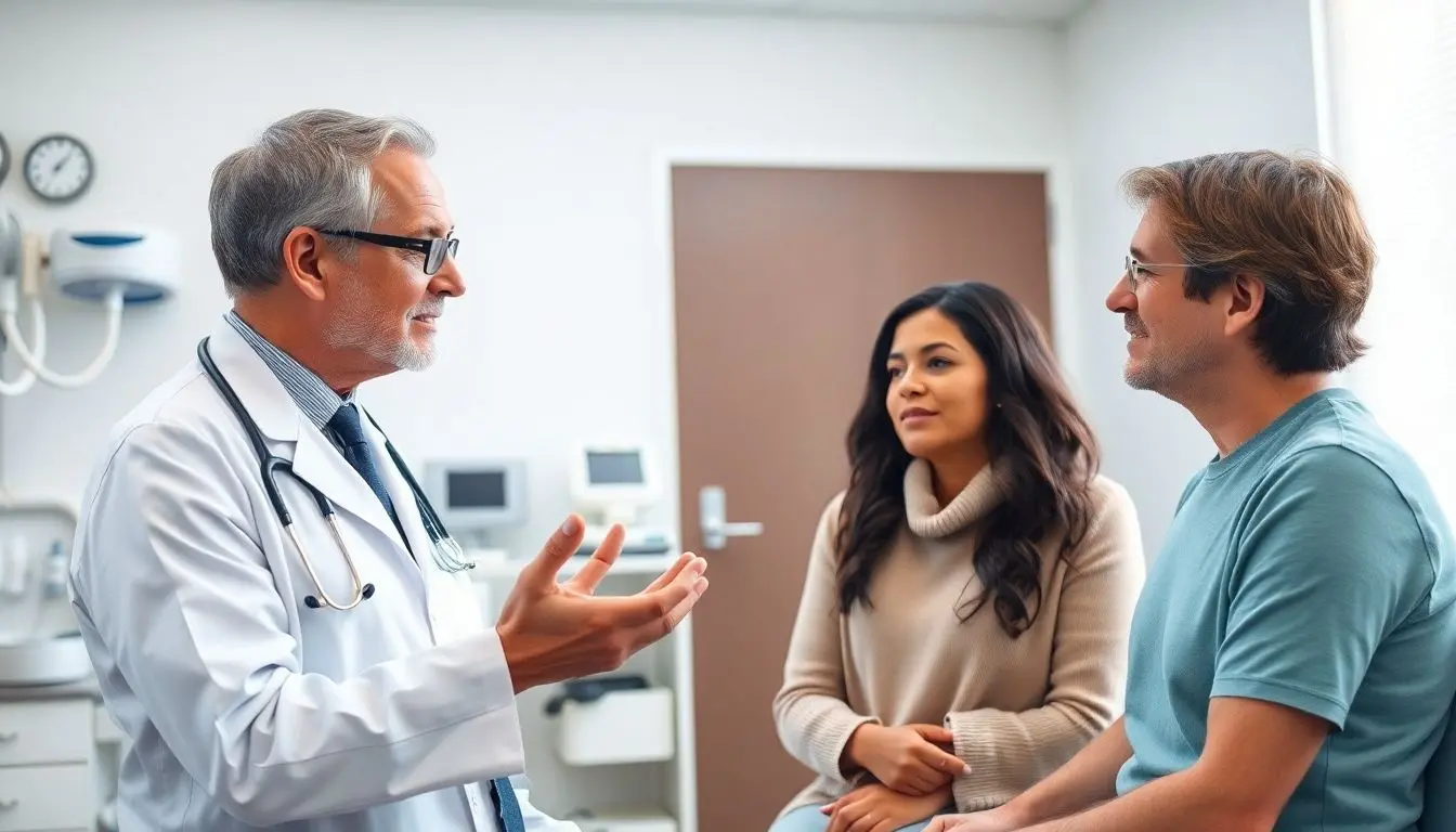 Paroxysmale nächtliche Hämoglobinurie: Doctor and patient in a bright medical office.