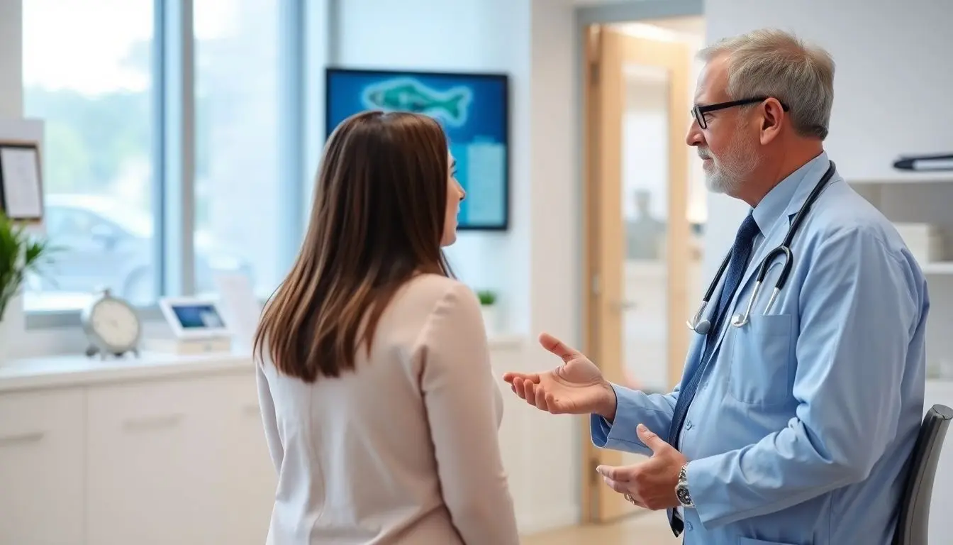 Marfan Syndrom: Doctor and patient in a bright medical office.