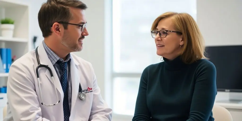 Nebenniereninsuffizienz: Patient und Arzt im modernen medizinischen Raum.