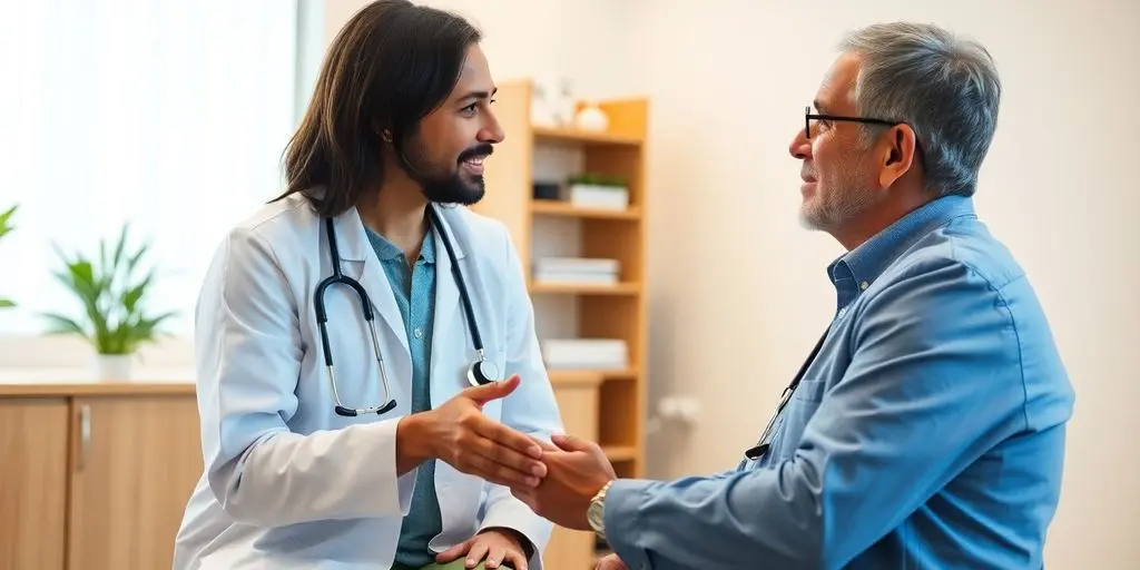 Morbus Sudeck: Patient und Arzt in heller medizinischer Praxis.