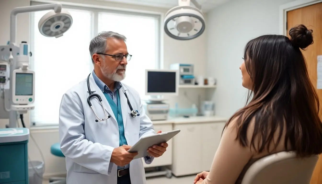 Ciguatera: Doctor and patient in a bright medical office.