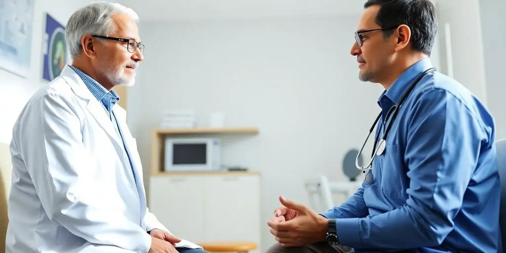 Perikarditis: Patient und Arzt im hellen medizinischen Büro.