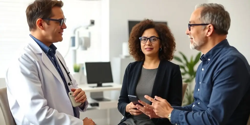 Patient und Arzt im Gespräch über Tinnitus in Praxis.