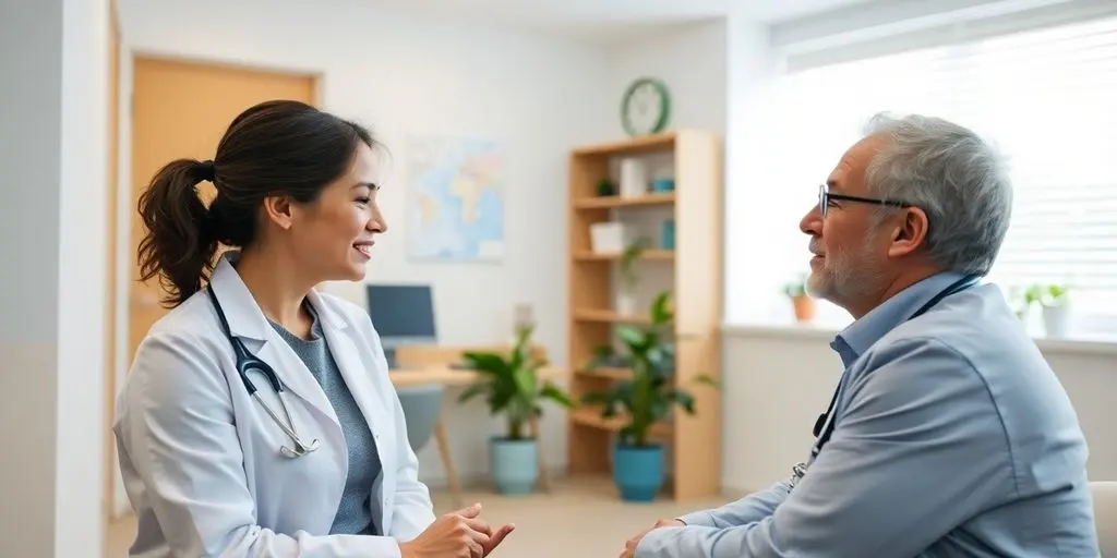 Patient und Arzt im hellen medizinischen Büro.