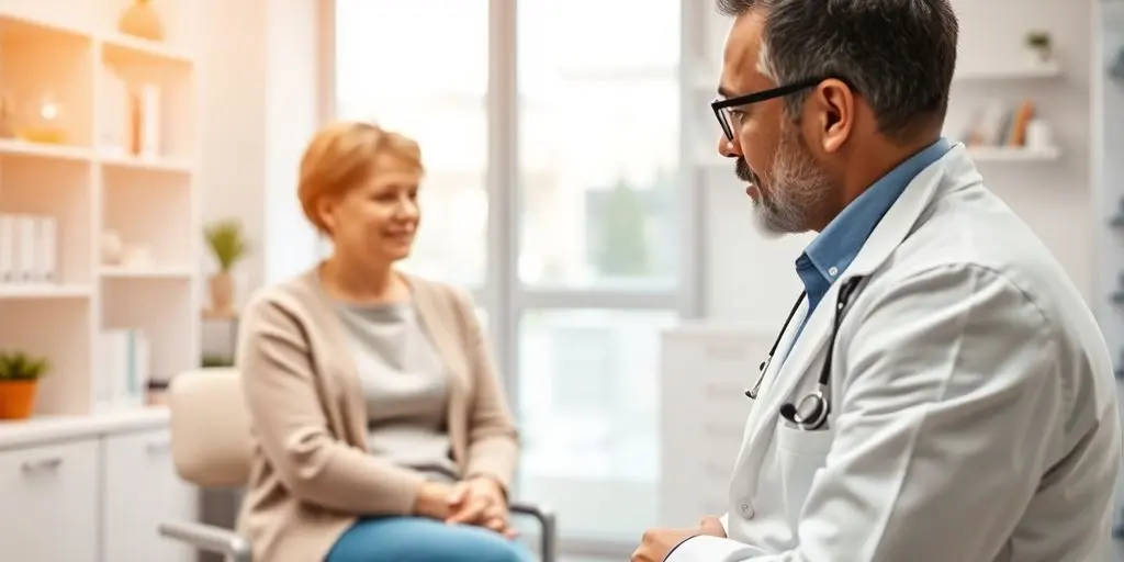 Patient und Arzt in einer hellen Arztpraxis