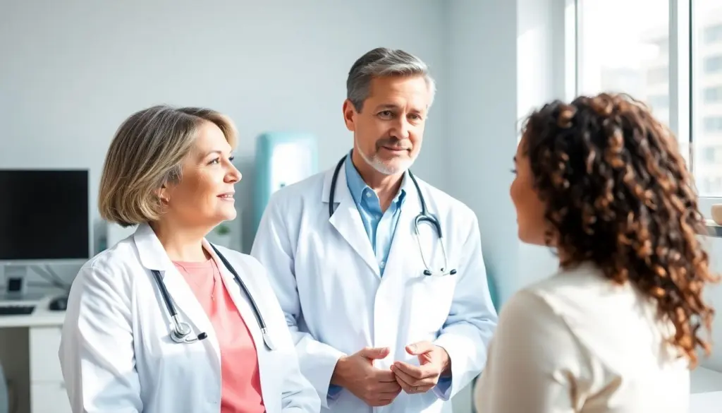 Schlachthausfieber: Doctor and patient in a bright medical office.