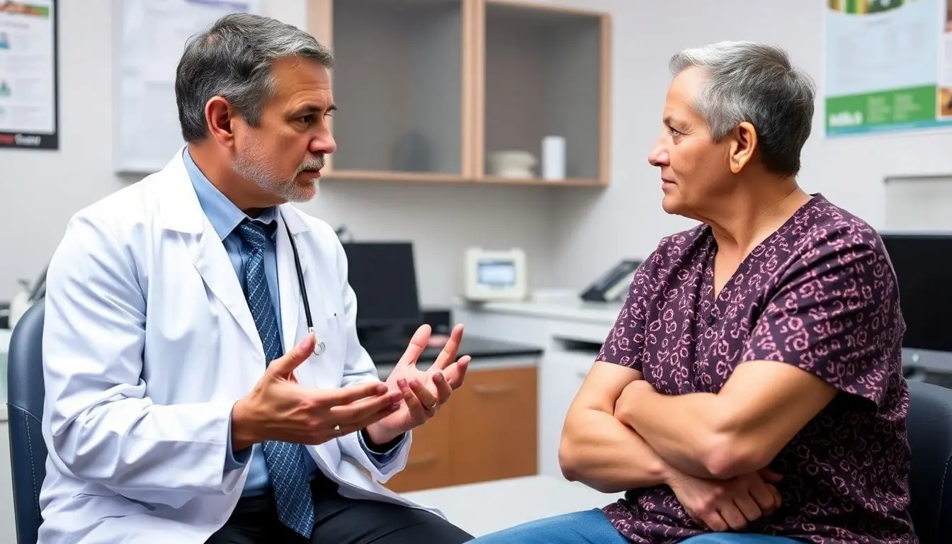 Doctor consulting with a patient about Irukandji Syndrome.