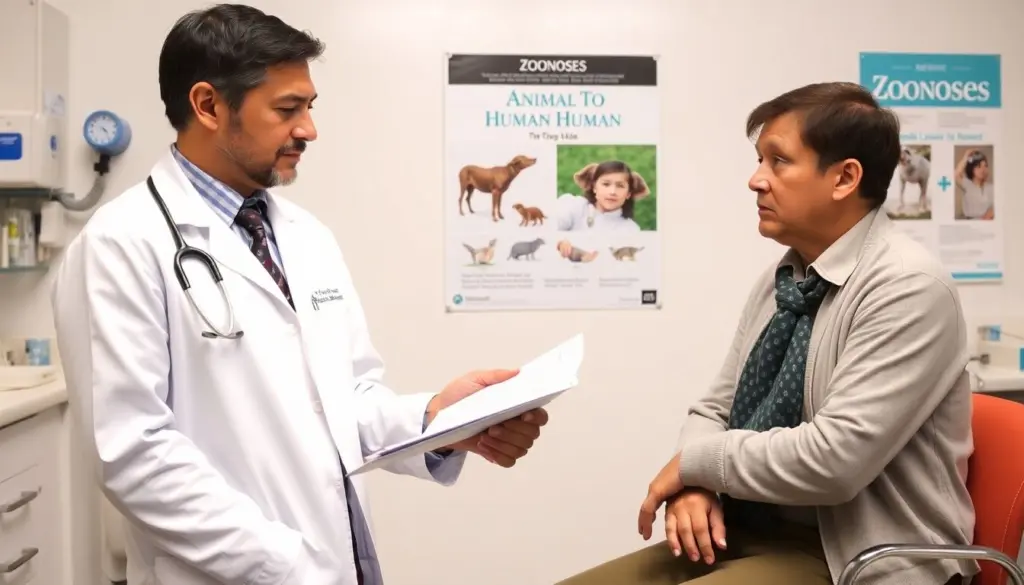 Zoonosen: Doctor consulting with a patient about zoonoses.