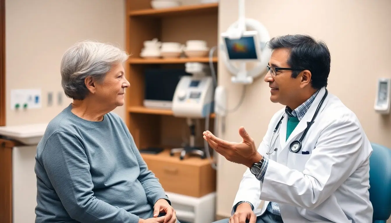 Doctor and patient discussing Strongyloidose symptoms in clinic.
