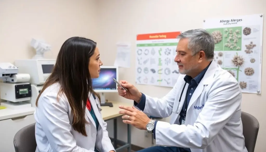 Schimmelpilzallergie: Doctor consulting a patient about mold allergy symptoms.