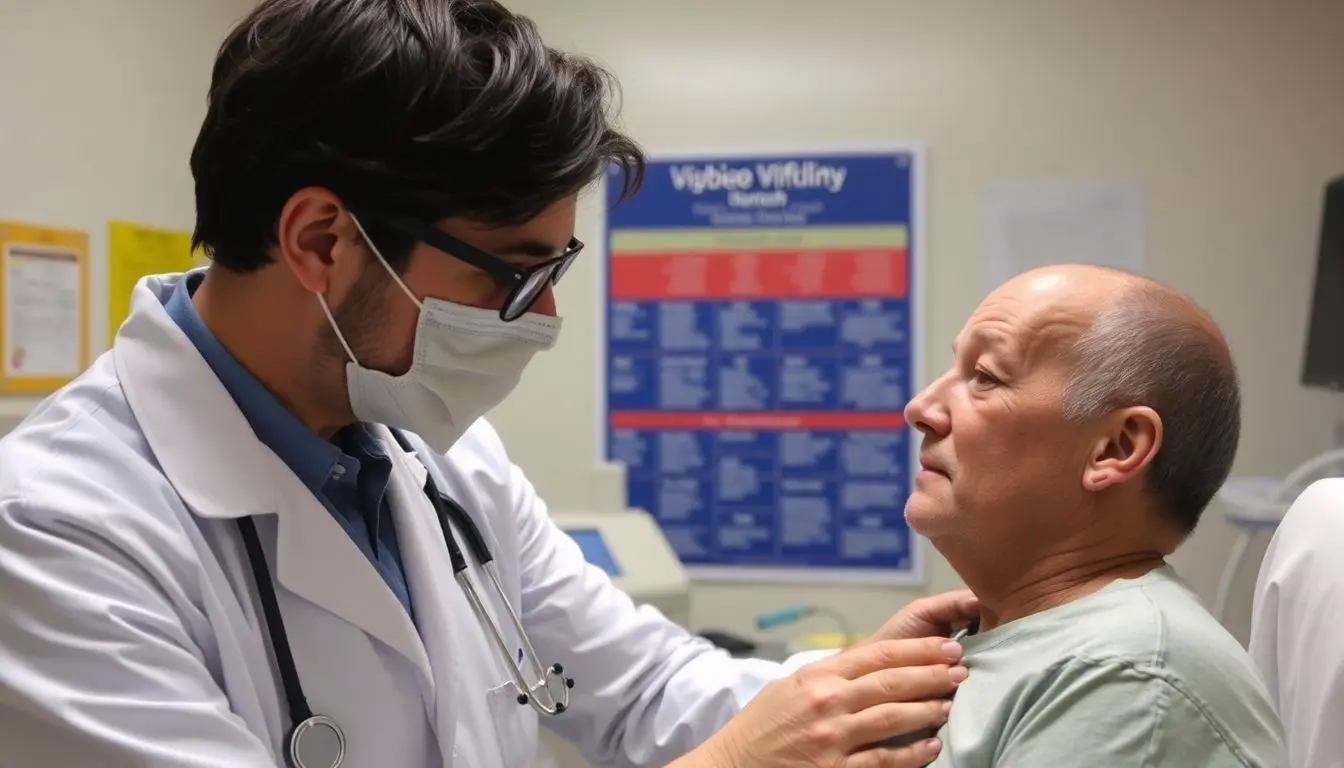 Doctor examining a patient for Vibrio infection symptoms.
