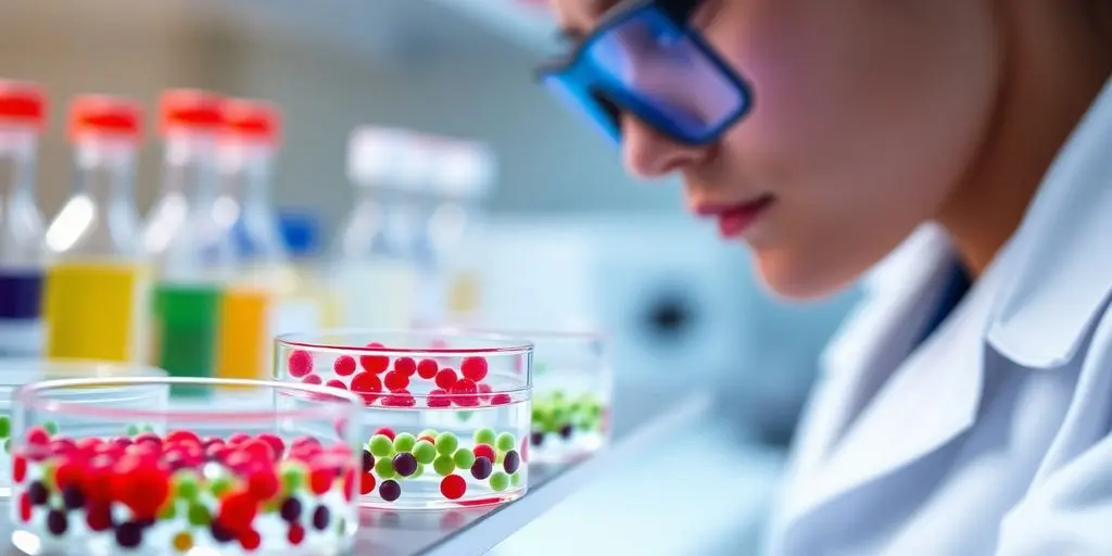 Laboratorium mit Petri-Schalen und Forscher im weißen Kittel.