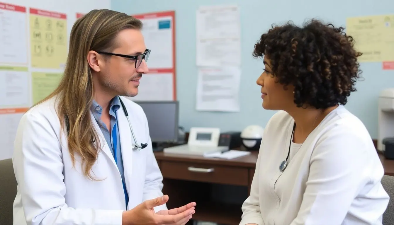 Papillomaviren: Doctor consulting with a patient about HPV.