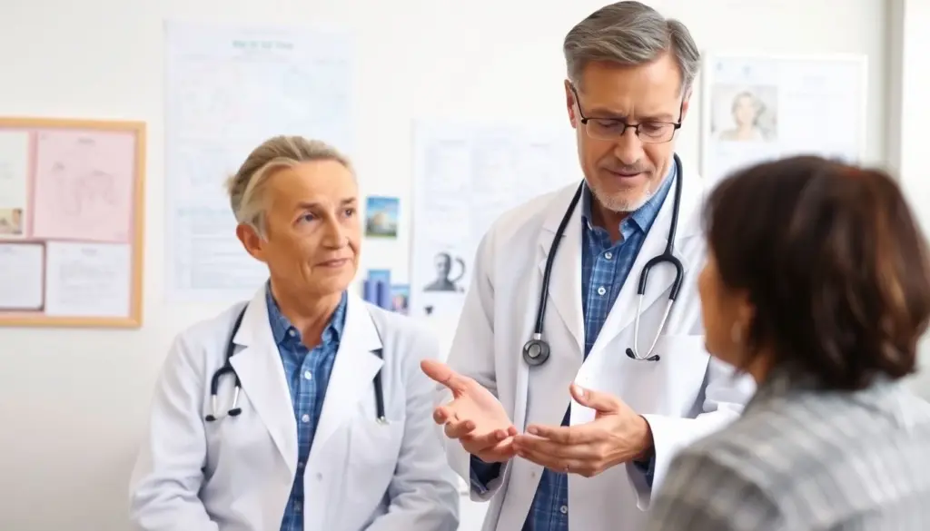 Schweinegrippe: Doctor consulting with a patient in a medical office.