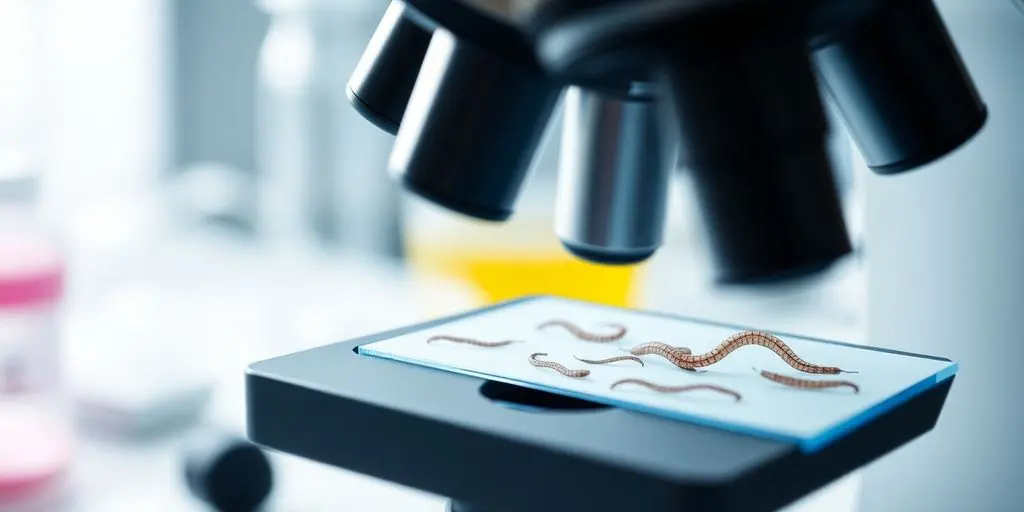 Mikroskop mit Proben zur Untersuchung von Oxyuriasis.