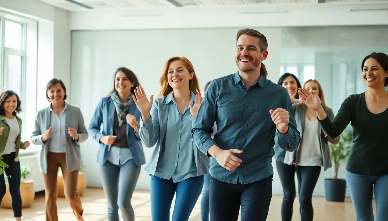 Gesundheitsmanager: Mitarbeiter machen Sport im Büro.