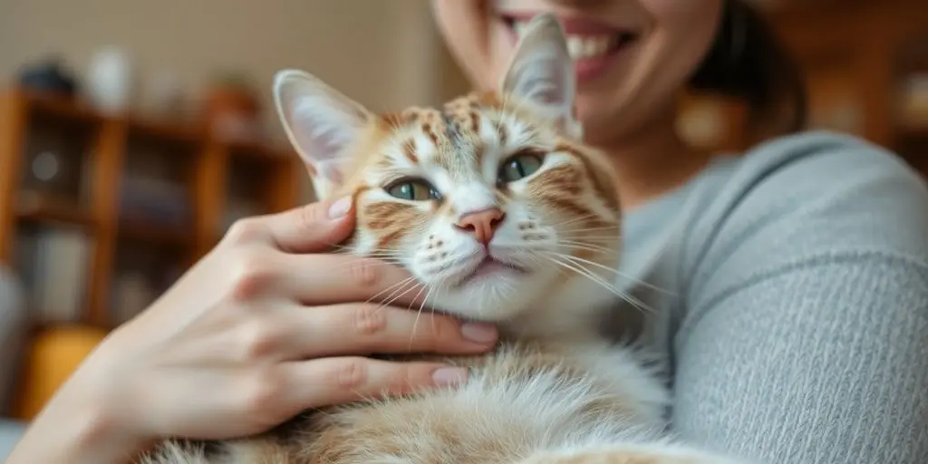 Katzenallergie: Eine Person streichelt eine Katze in einem gemütlichen Raum.