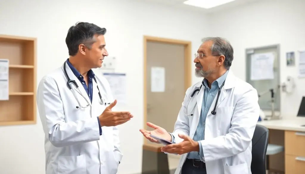 Insektengiftallergie: Doctor consulting patient about insect venom allergy.