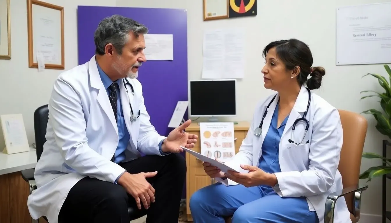 Nickelallergie: Doctor discussing nickel allergy with a patient.