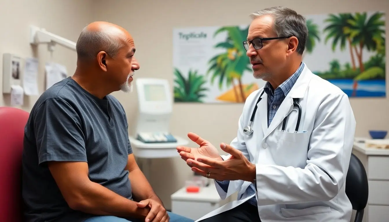 Tropengeschwür: Doctor consulting with a patient about tropical ulcers.