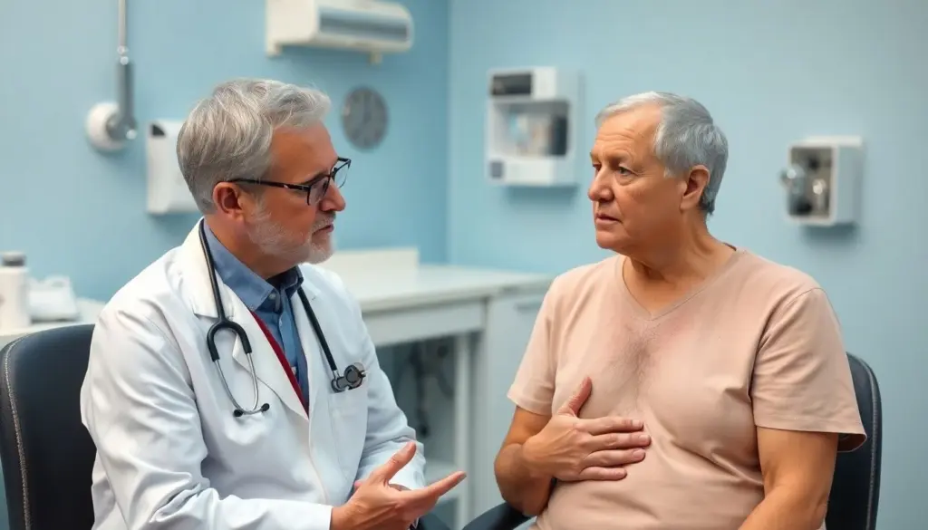 Zerkariendermatitis: Doctor discussing skin issues with a concerned patient.