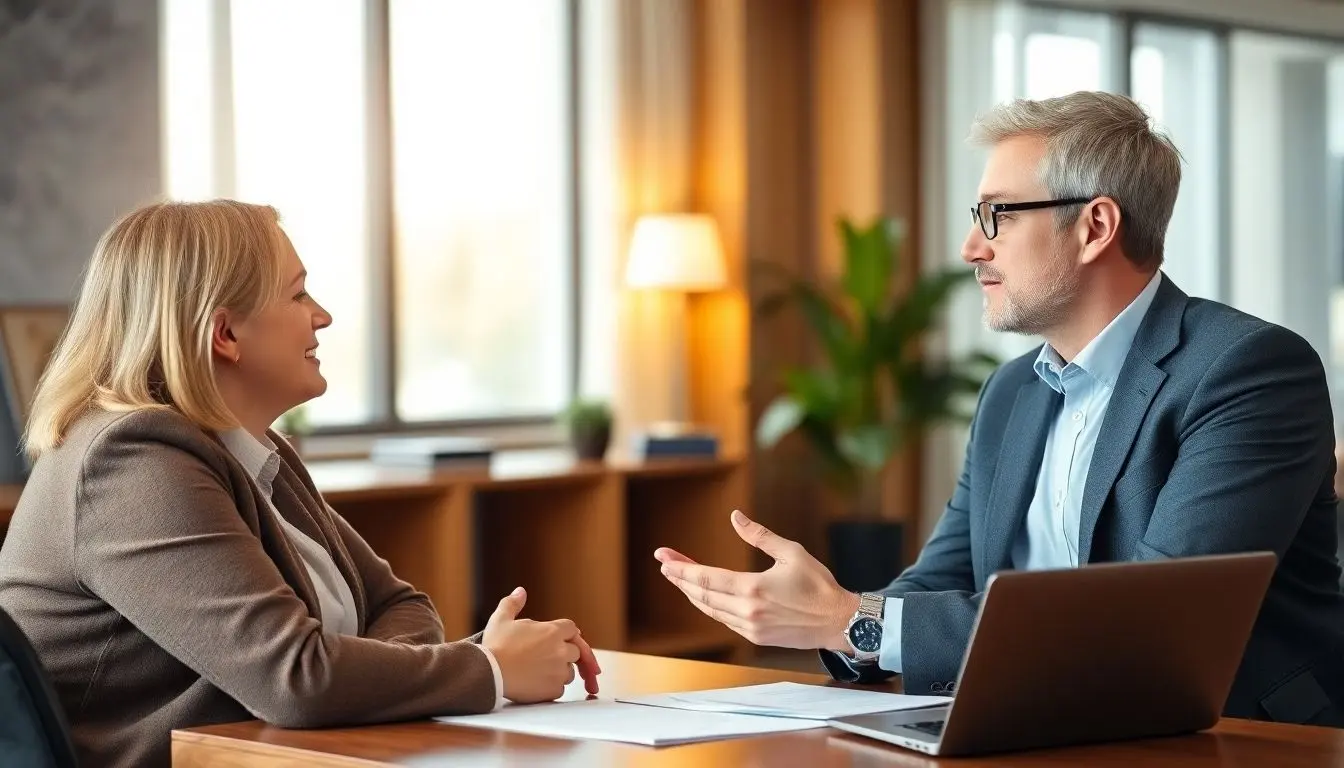 Insurance broker consulting with a client about disability insurance.