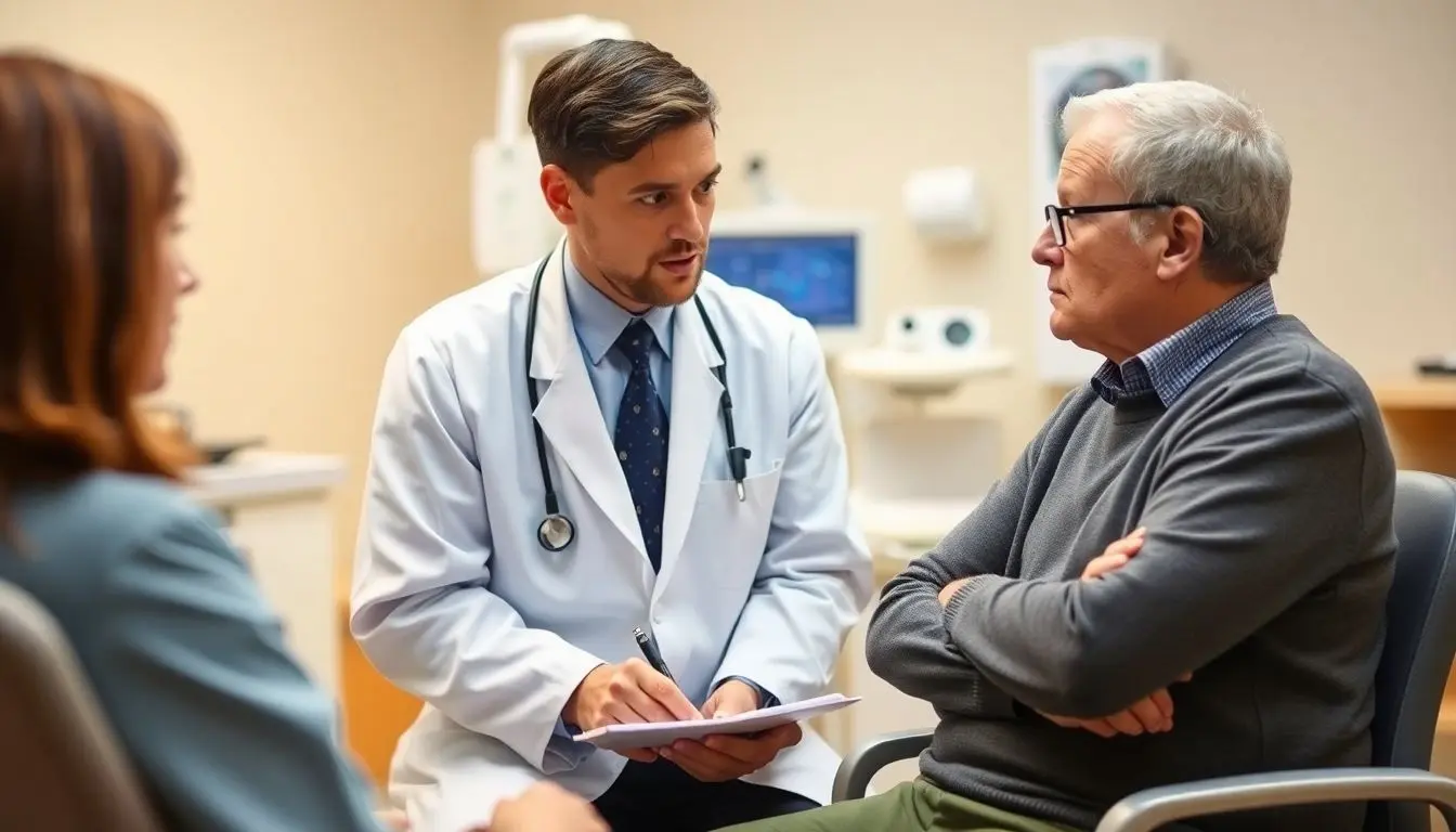Pneumokokken: Doctor and patient discussing pneumococcal health concerns.
