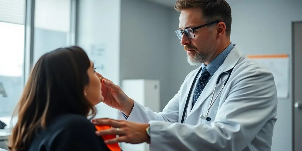 Facharzt für Innere Medizin untersucht Patient in moderner Arztpraxis.