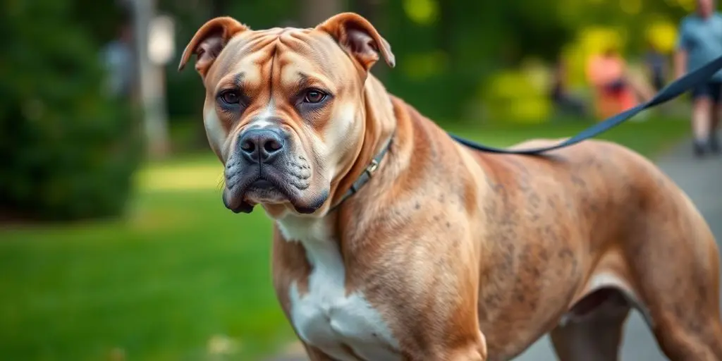 Muscular Hund an der Leine im Park.