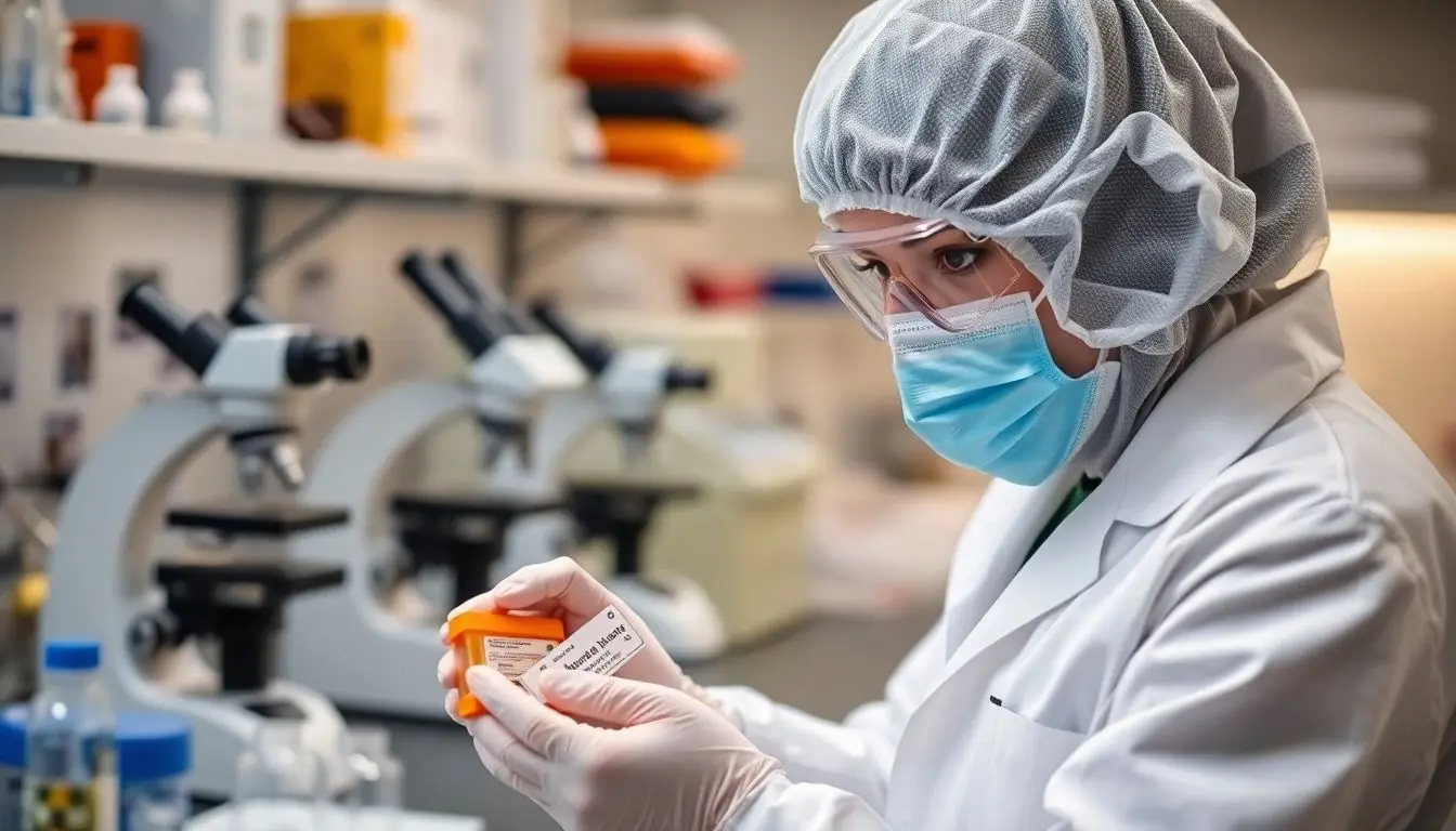 Henipaviren: Laboratory technician studying Henipaviruses in a lab.