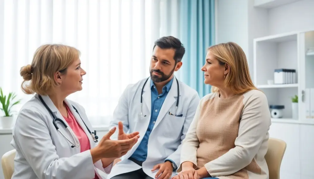 Fuchsbandwurm: Doctor and patient consultation in a bright medical office.