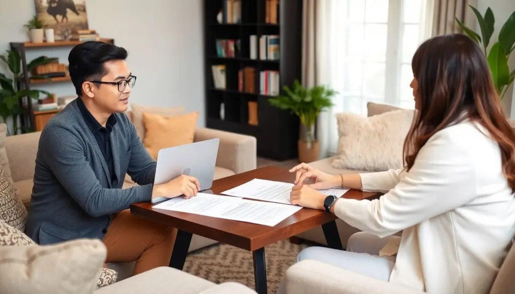 Insurance advisor consulting with a client at home.