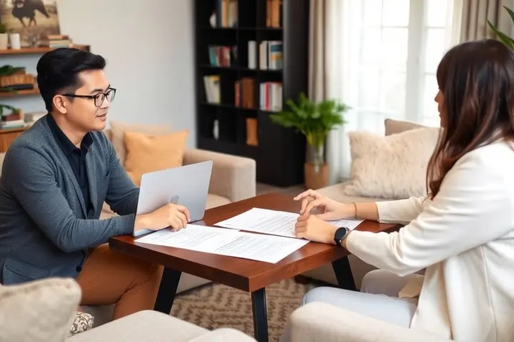 Insurance advisor consulting with a client at home.