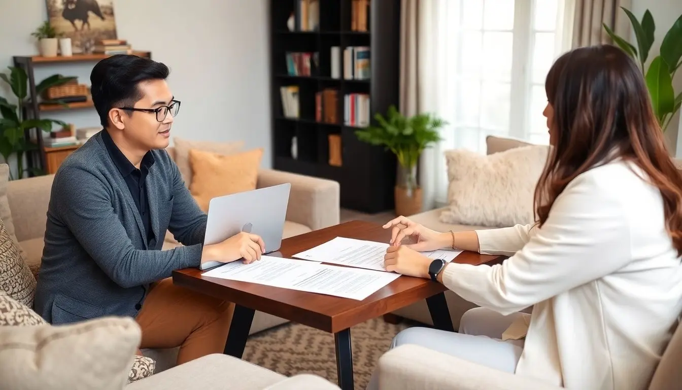 Insurance advisor consulting with a client at home.