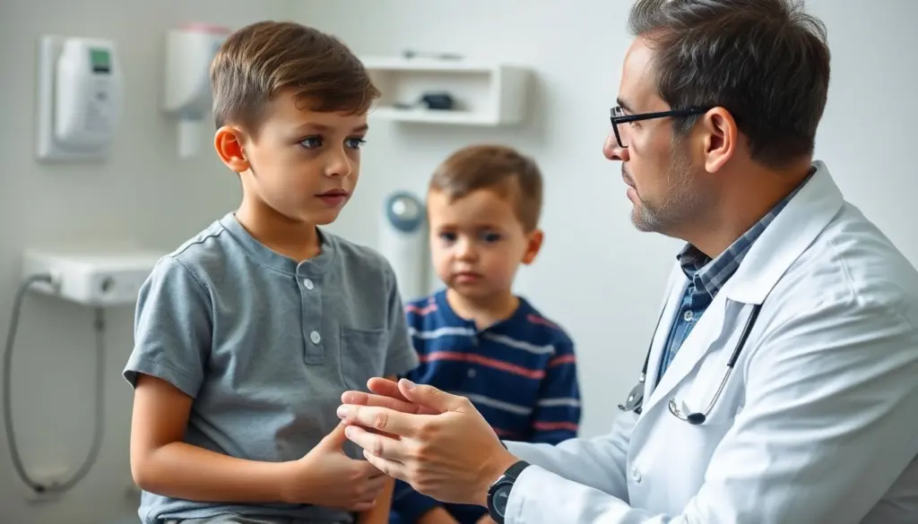 Madenwurmbefall: Doctor examining child for pinworm infestation.