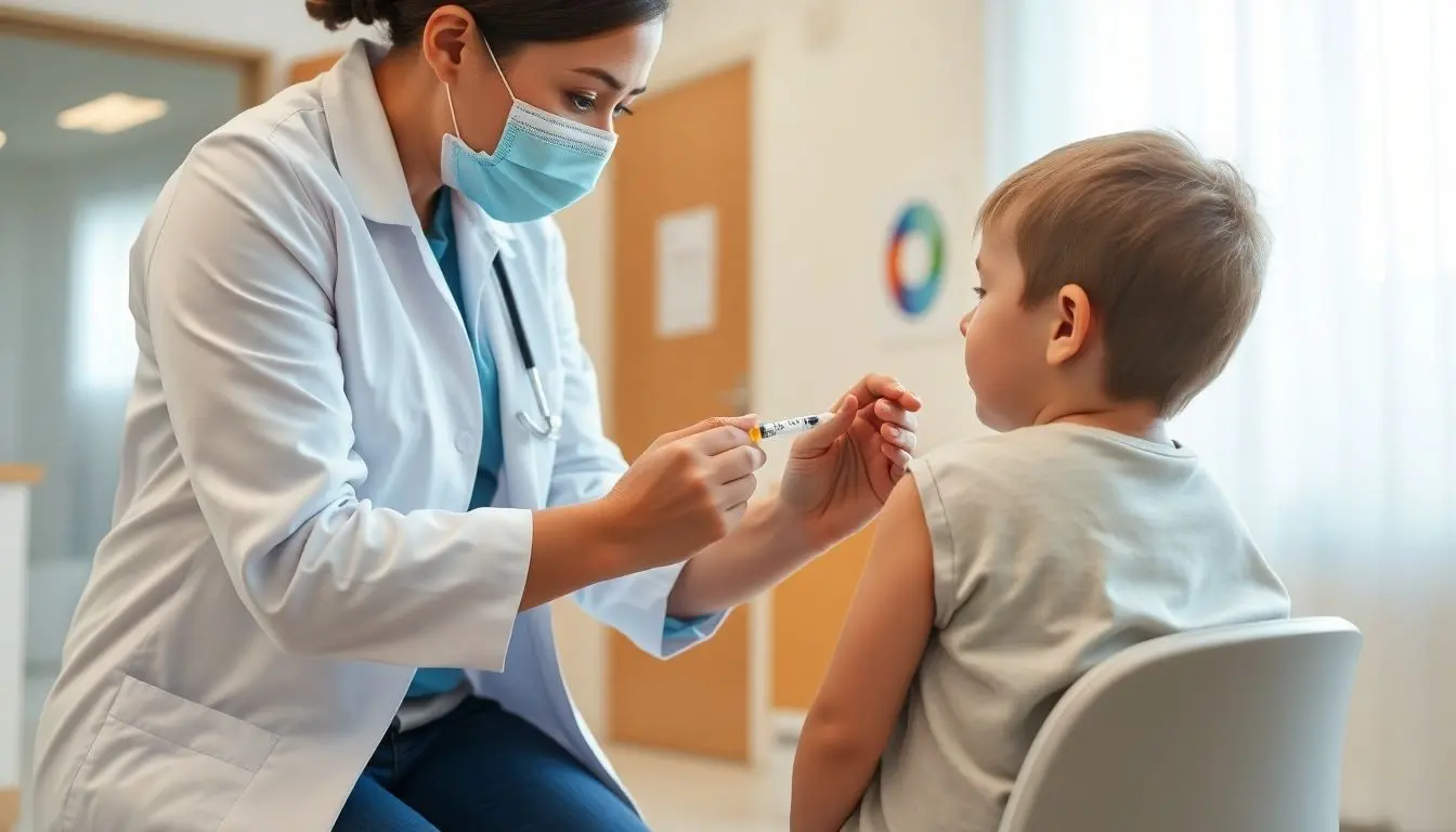 Pertussis: Healthcare professional vaccinating a child against pertussis.