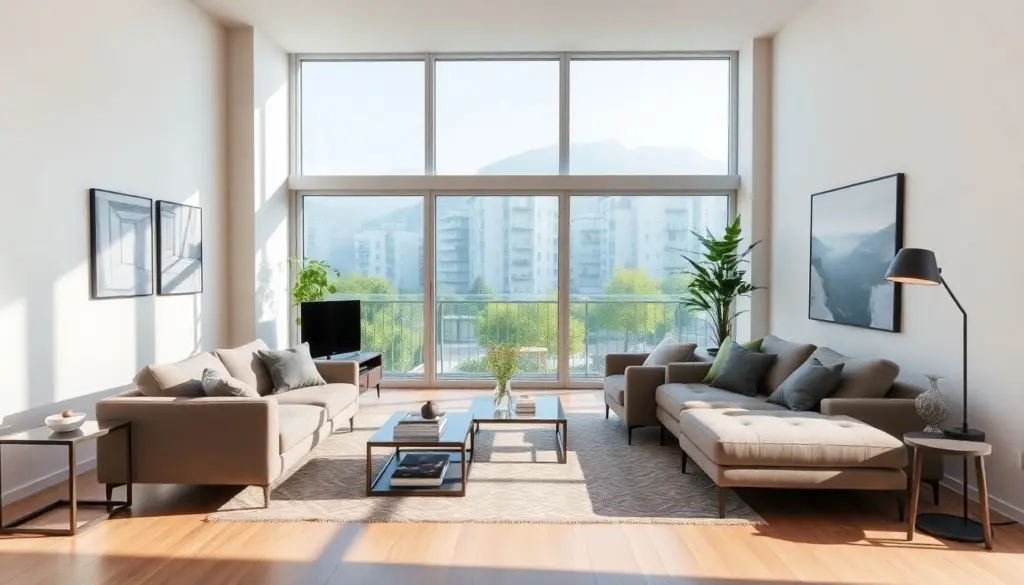Bright modern living room in a Swiss apartment.