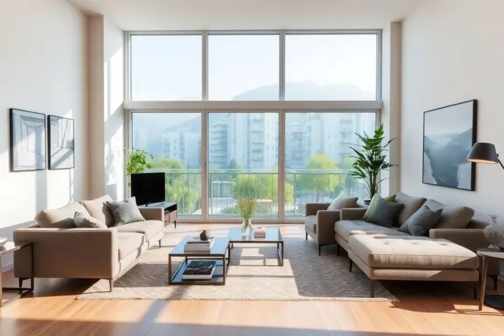Bright modern living room in a Swiss apartment.