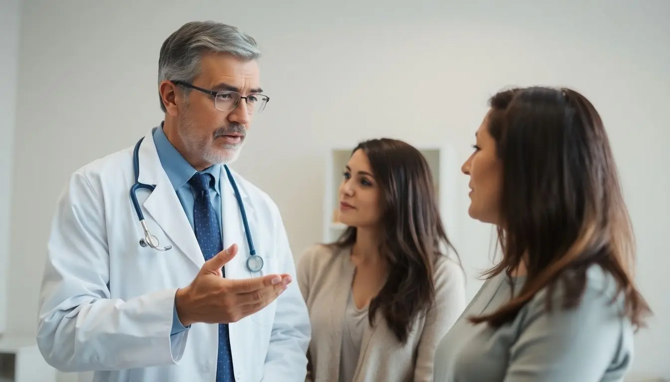 Gelbsucht: Doctor consulting with a patient about jaundice symptoms.