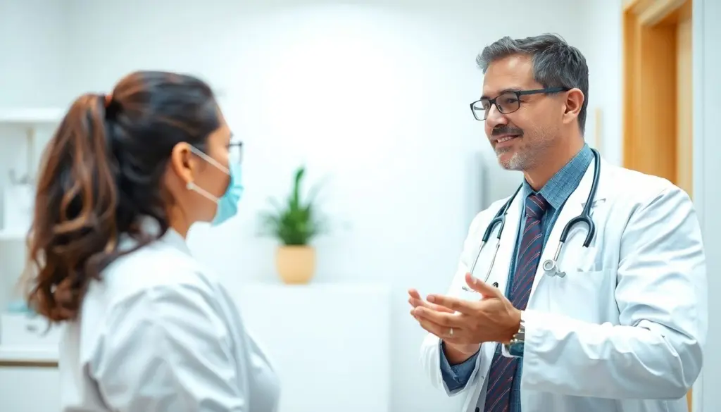 Isosporiasis: Doctor examining a patient in a clinical setting.