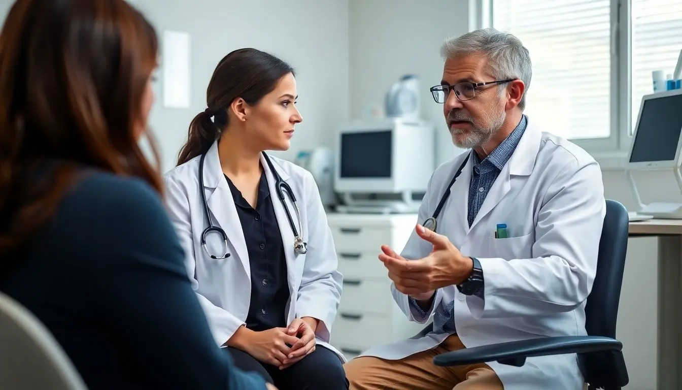 Saugwurmbefall: Doctor and patient discussing health in a bright clinic.