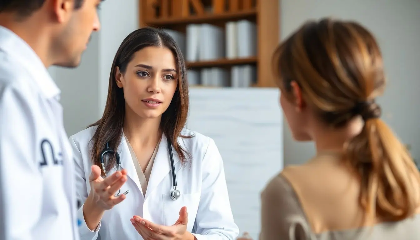 Badedermatitis: Doctor discussing Badedermatitis with a patient.