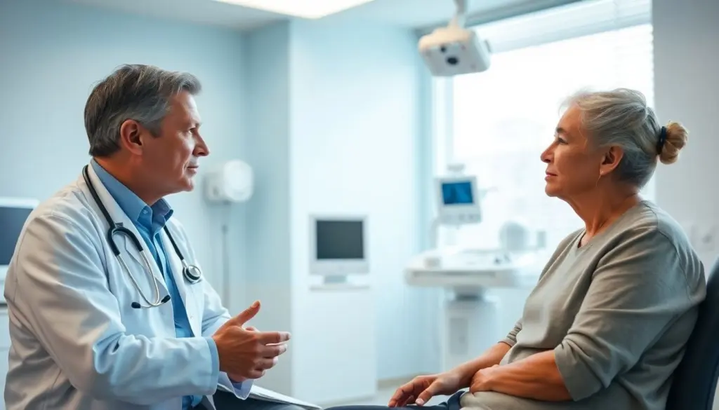 Hasenpest: Doctor consulting with a patient in a bright clinic.