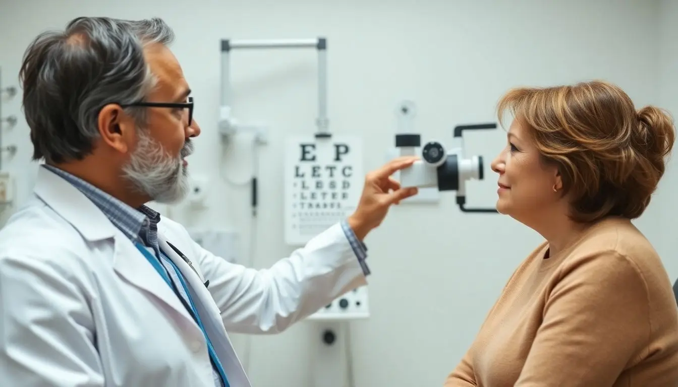 Keratoconjunctivitis: Doctor consulting with a patient about eye health.