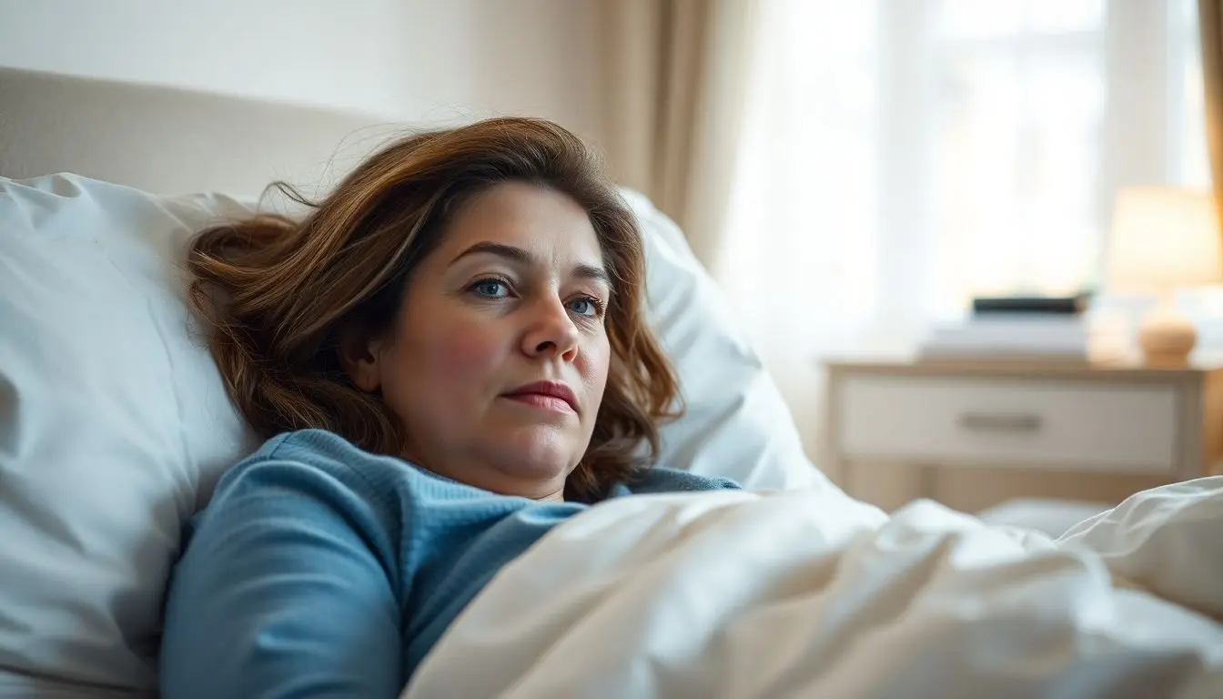 Woman with brasilianisches Fleckfieber resting in a bright bedroom.