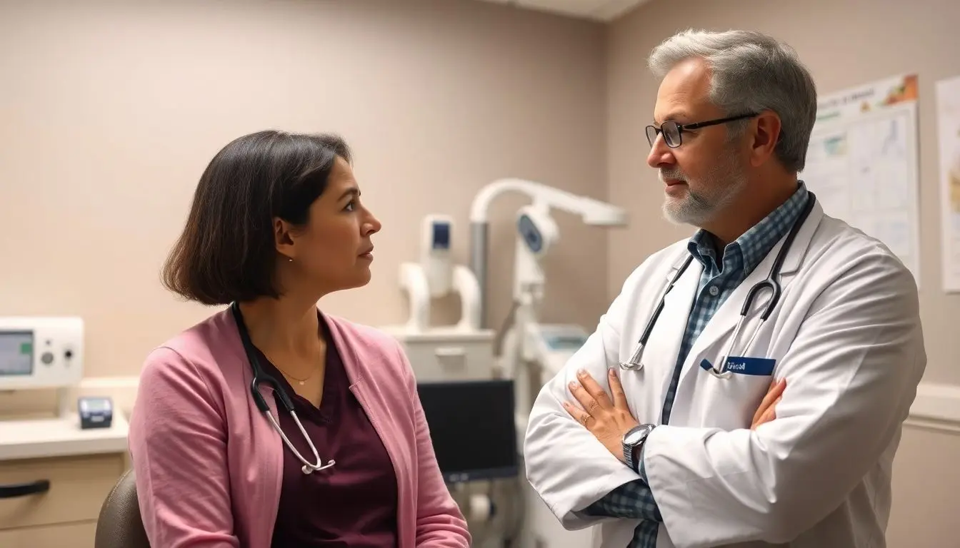 Zeckenbissfieber: Doctor consulting with patient about tick-borne fever.