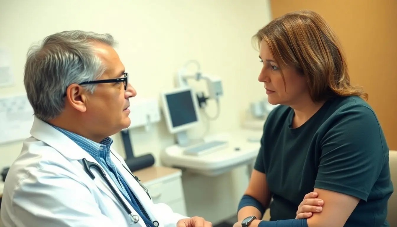 Doctor and patient discussing health concerns in a clinic.