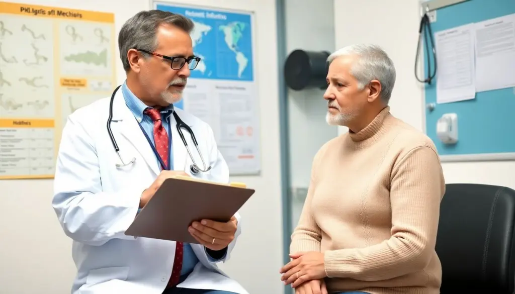 Rinderbandwurm: Doctor consulting a patient about health concerns.