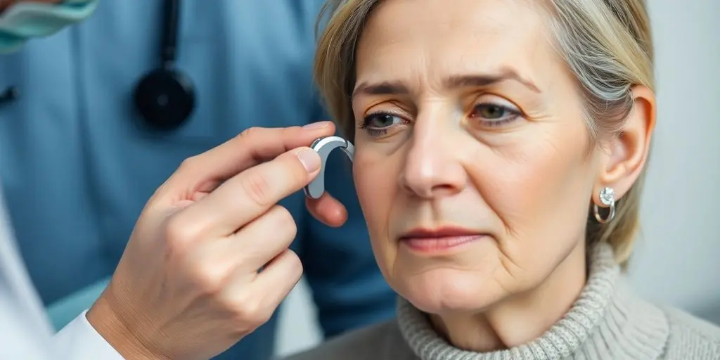 Audiologe passt Hörgerät an Patient an.