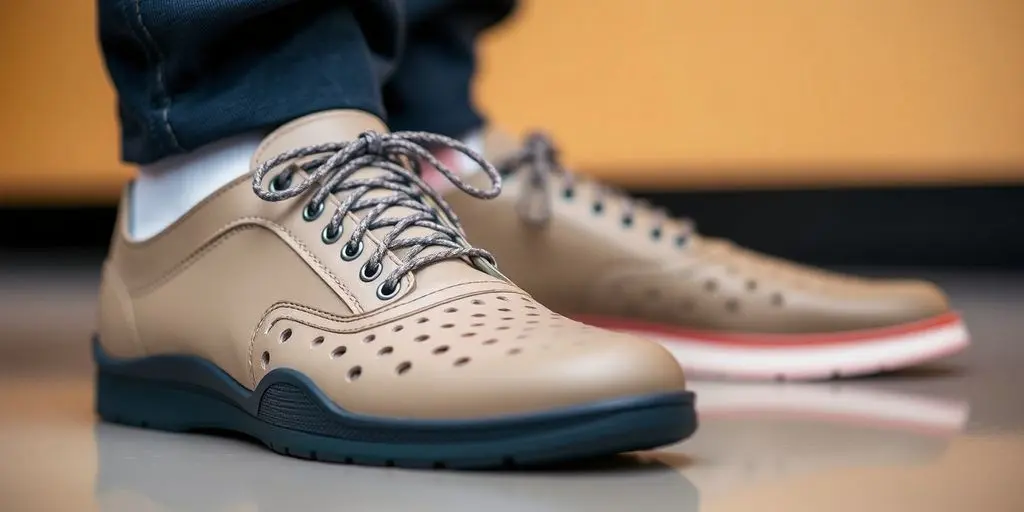 Maßgefertigte orthopädische Schuhe in Nahaufnahme.